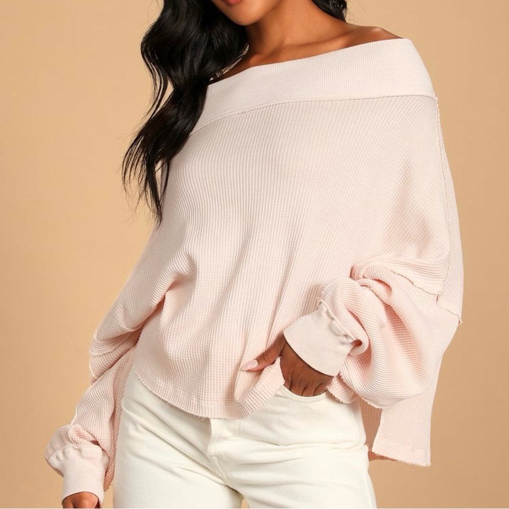 Free People Close To You Blush Pink Waffle Knit Off-the-Shoulder Top